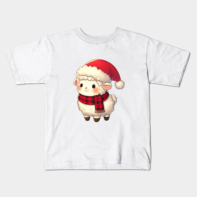 Cute Christmas Sheep Kids T-Shirt by Takeda_Art